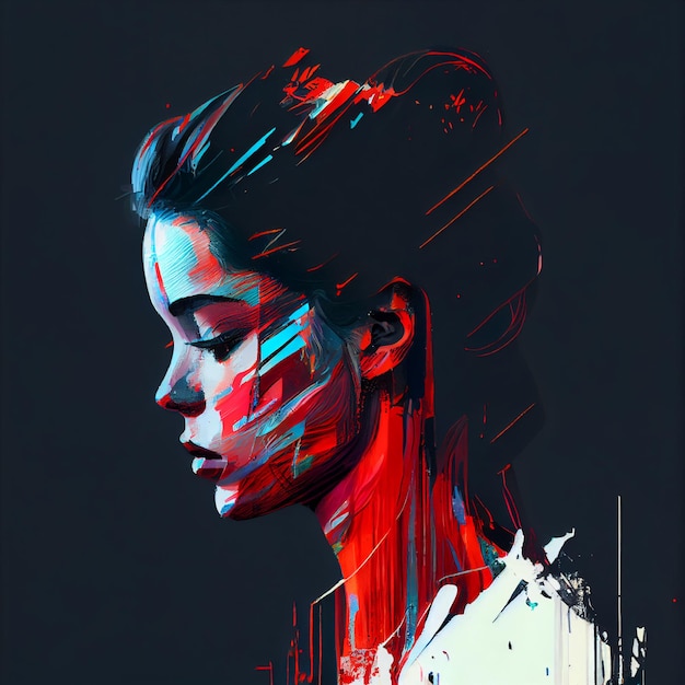 Abstract portrait of woman with glitch effect illustration Generative AI