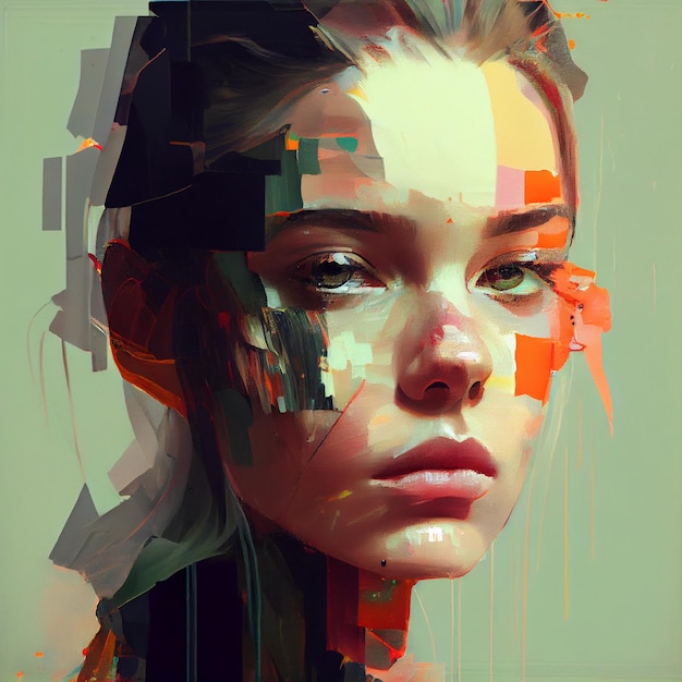 Abstract portrait of woman with glitch effect illustration Generative AI