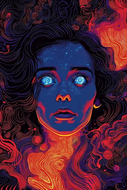 Abstract Portrait of a Woman with Glowing Eyes