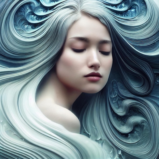 Abstract portrait of woman with long hair 3d rendering