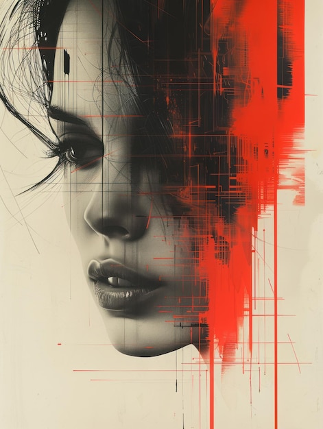 Abstract Portrait of a Woman With Red Accents