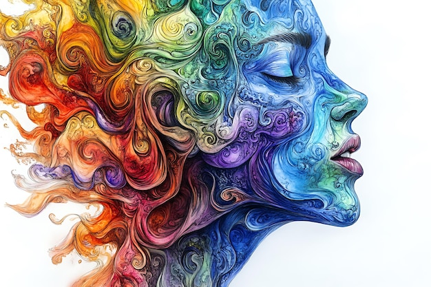 Abstract Portrait of a Woman with Swirling Colors