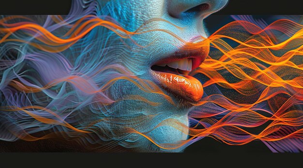 Photo abstract portrait of a woman with wavy lines and vivid colors