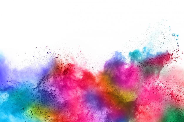 abstract powder splatted background. Colorful powder explosion on white background. 