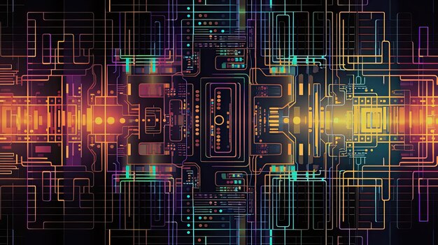 Abstract printed circuit with lots of colors Tech Background