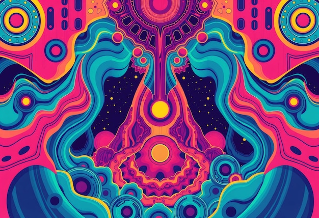 Photo abstract psychedelic pattern with vibrant colors and flowing shapes