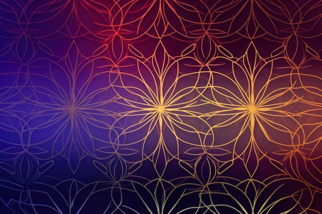 Abstract purple background with gold outlined flower pattern