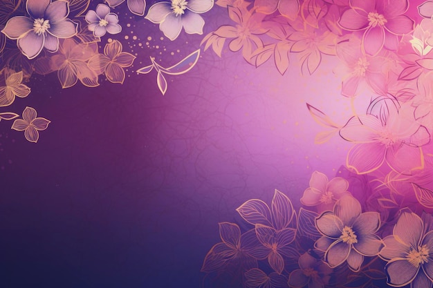 Abstract purple background with gold outlined flower pattern