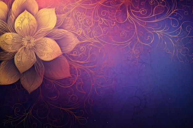 Abstract purple background with gold outlined flower pattern