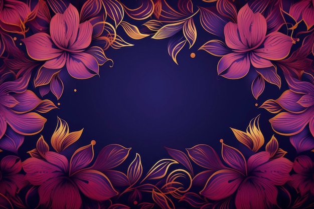 Abstract purple background with gold outlined flower pattern