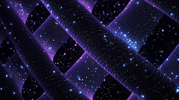 Photo abstract purple and blue glowing lattice with starry background