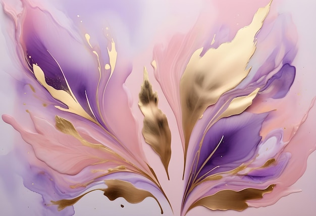 Abstract Purple And Gold Floral Painting