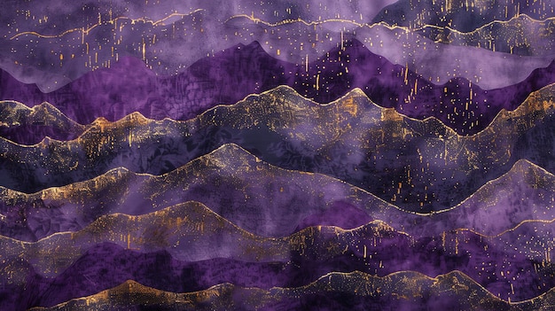 Abstract purple and gold mountain range textured background