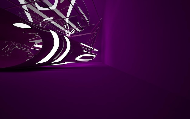 Abstract purple interior with glowing white lines. 3D illustration. 3D rendering