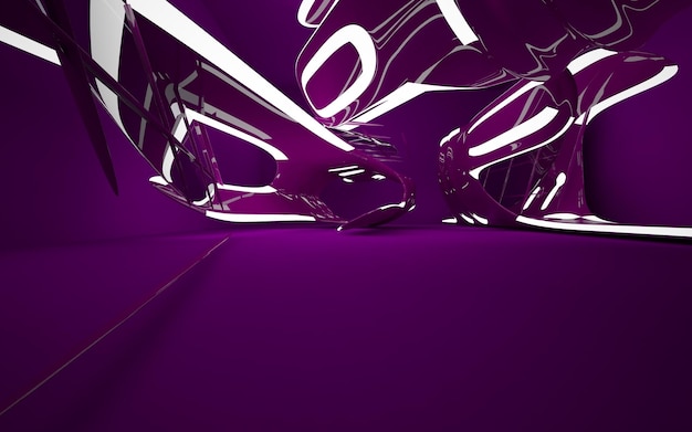 Abstract purple interior with glowing white lines. 3D illustration. 3D rendering