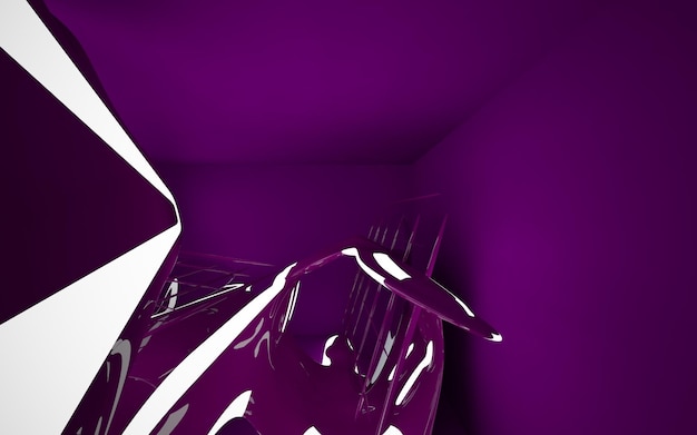 Abstract purple interior with glowing white lines. 3D illustration. 3D rendering