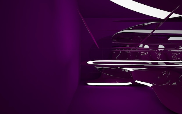 Abstract purple interior with glowing white lines. 3D illustration. 3D rendering