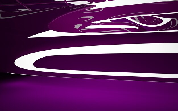 Abstract purple interior with glowing white lines. 3D illustration. 3D rendering