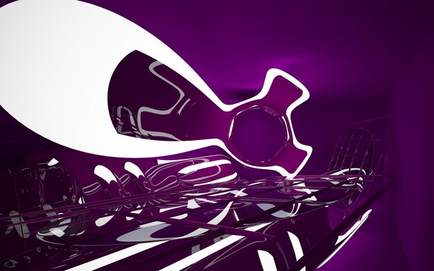 Abstract purple interior with glowing white lines. 3D illustration. 3D rendering