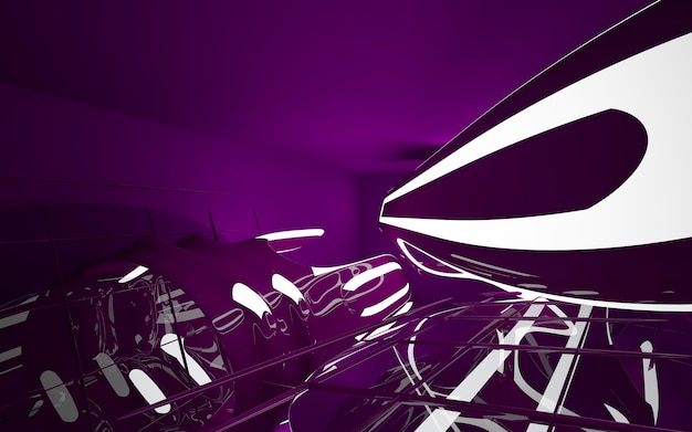 Abstract purple interior with glowing white lines. 3D illustration. 3D rendering