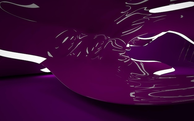 Abstract purple interior with glowing white lines. 3D illustration. 3D rendering