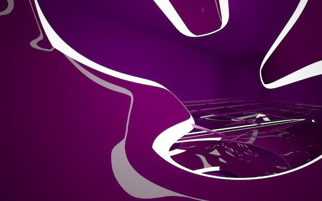 Abstract purple interior with glowing white lines. 3D illustration. 3D rendering