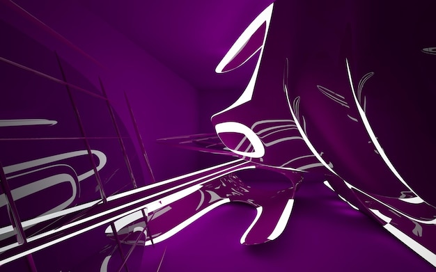 Abstract purple interior with glowing white lines. 3D illustration. 3D rendering