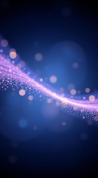 Abstract purple light wave and bokeh on blue background