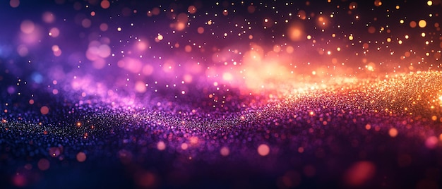 Abstract Purple and Orange Glitter Background with Bokeh Lights