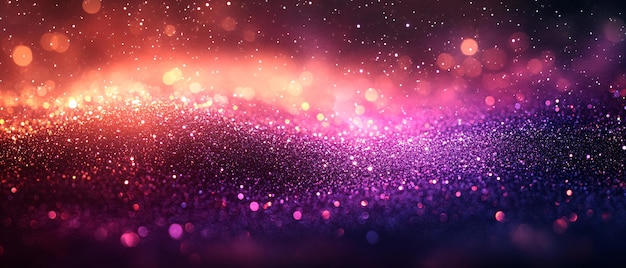 Photo abstract purple and orange glitter background with bokeh lights