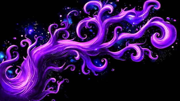 Photo abstract purple swirls on black background