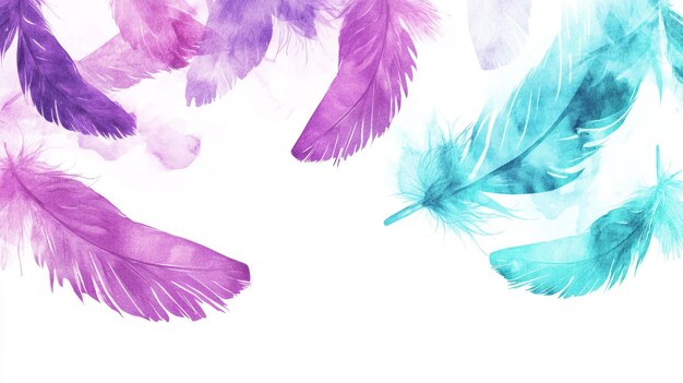 Abstract Purple Teal Watercolor Feathers 3D Art Downloadable Image