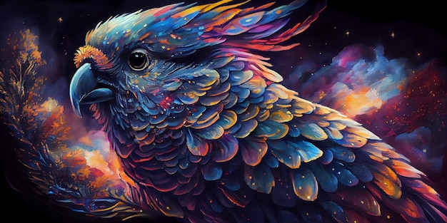 Abstract rainbow colorful of bird closeup illustration creative art Generative Ai