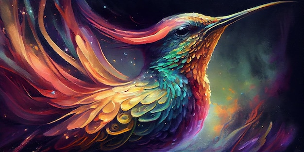 Abstract rainbow colorful of bird closeup illustration creative art Generative Ai