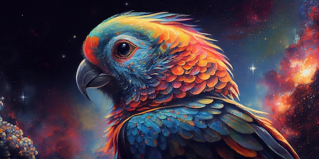 Abstract rainbow colorful of bird closeup illustration creative art Generative Ai