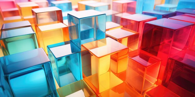 Abstract rainbow cubes multicolor background iridescent colors on dark vivid bright empty background