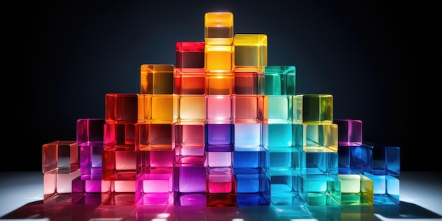 Abstract rainbow cubes multicolor background iridescent colors on dark vivid and bright empty