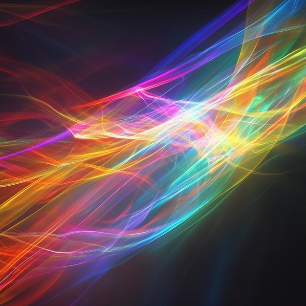 Abstract Rainbow Light Streaks on Dark Background