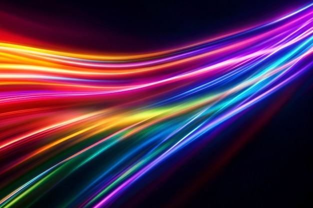 Abstract Rainbow Light Streaks on Dark Background