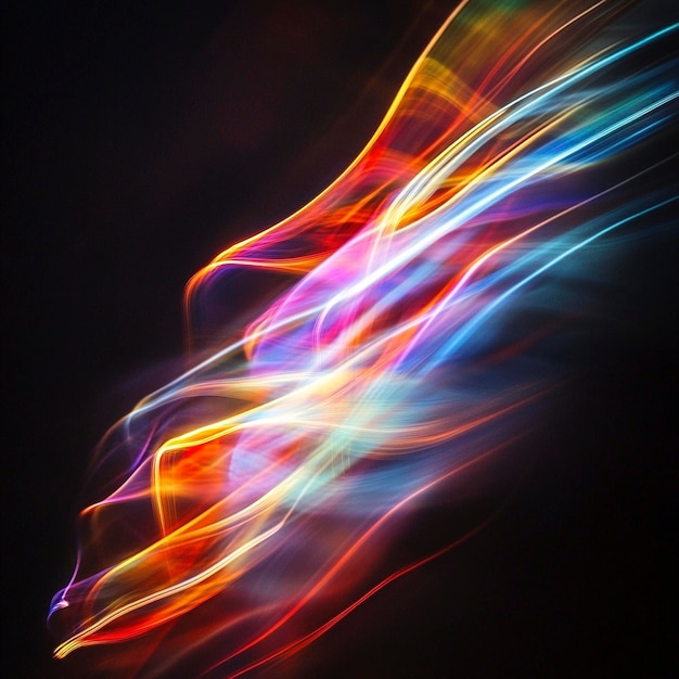 Photo abstract rainbow light streaks on dark background