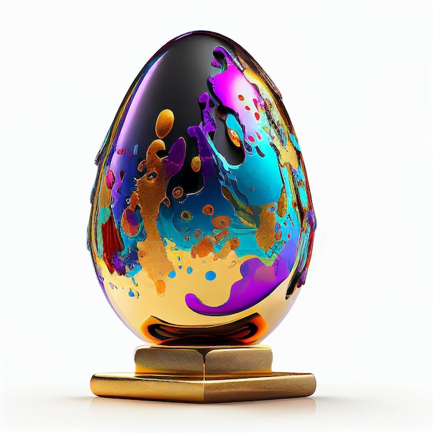 Abstract Rainbow Painted Egg Pattern Liquid Acrylic Flowing Illustration Easter Egg with Fluid Colors