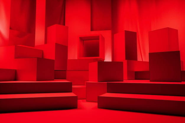 Abstract red background with podiums Minimal composition