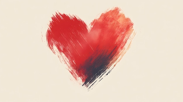 Photo abstract red and black heart painted on white background