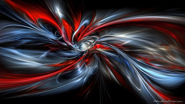 Photo abstract red blue and gray swirling pattern on black background