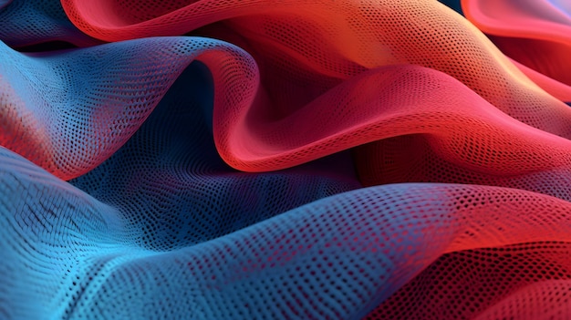 Abstract red and blue wavy surface Futuristic background with dynamic particles