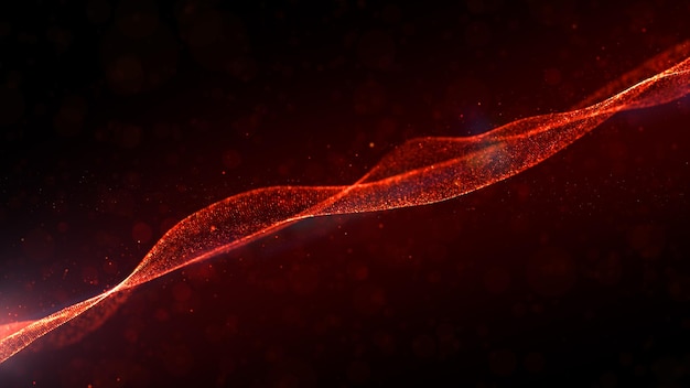 Abstract red color digital particles wave flow