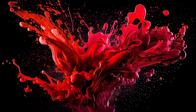 Abstract red colorful ink splash in water background Generate Ai