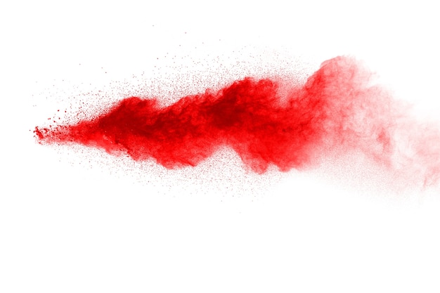 abstract red dust explosion on white background. Freeze motion of red powder splash.