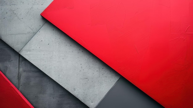 Photo abstract red and gray geometric shapes with rough concrete texture