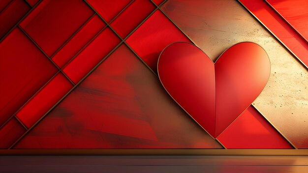 Abstract Red Heart on Geometric Golden Background